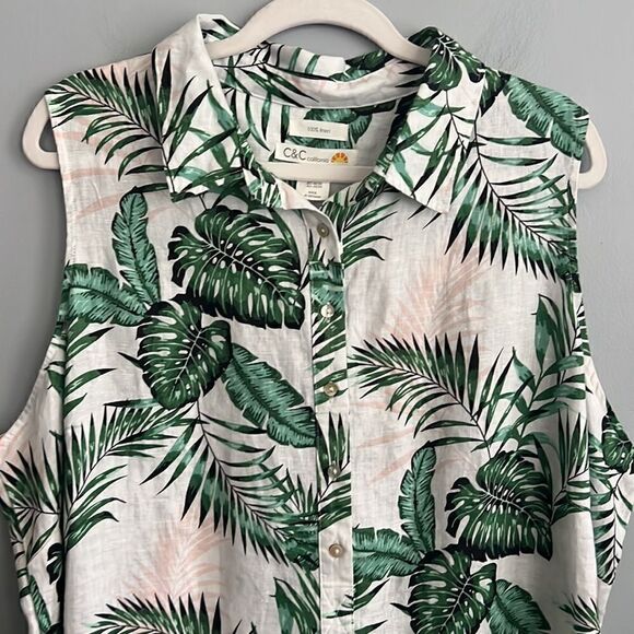 C & C California Women’s 2X 100% Linen sleeveless palm tree tropical dress - Picture 5 of 13